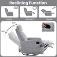 thumbnail image 5 of Rocker Recliner with Massage and Heat, Legahome Velvet 360°Swivel Rocking Recliner, Small Rocker Recliner with Side Pockets for Small Space, Rocking Chair for Nursery Home Theater, Gray, 5 of 10