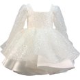 thumbnail image 3 of Vestidos cortos de desfile de lentejuelas para niñas, vestido de fiesta para niña con hombros descubiertos, color plateado y blanco, 3 of 5