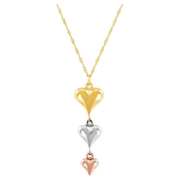 Brilliance Fine Jewelry 10K Yellow, White and Pink Gold Puffed Heart Necklace, 18"