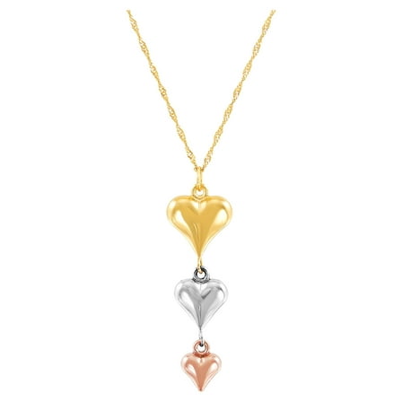 Brilliance Fine Jewelry 10K Yellow, White and Pink Gold Puffed Heart Necklace, 18"