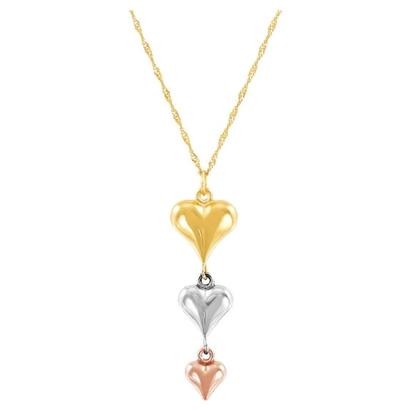 Brilliance Fine Jewelry 10K Yellow, White and Pink Gold Puffed Heart Necklace, 18"