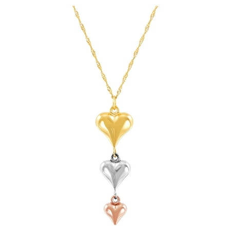Brilliance Fine Jewelry 10K Yellow, White and Pink Gold Puffed Heart Necklace, 18"