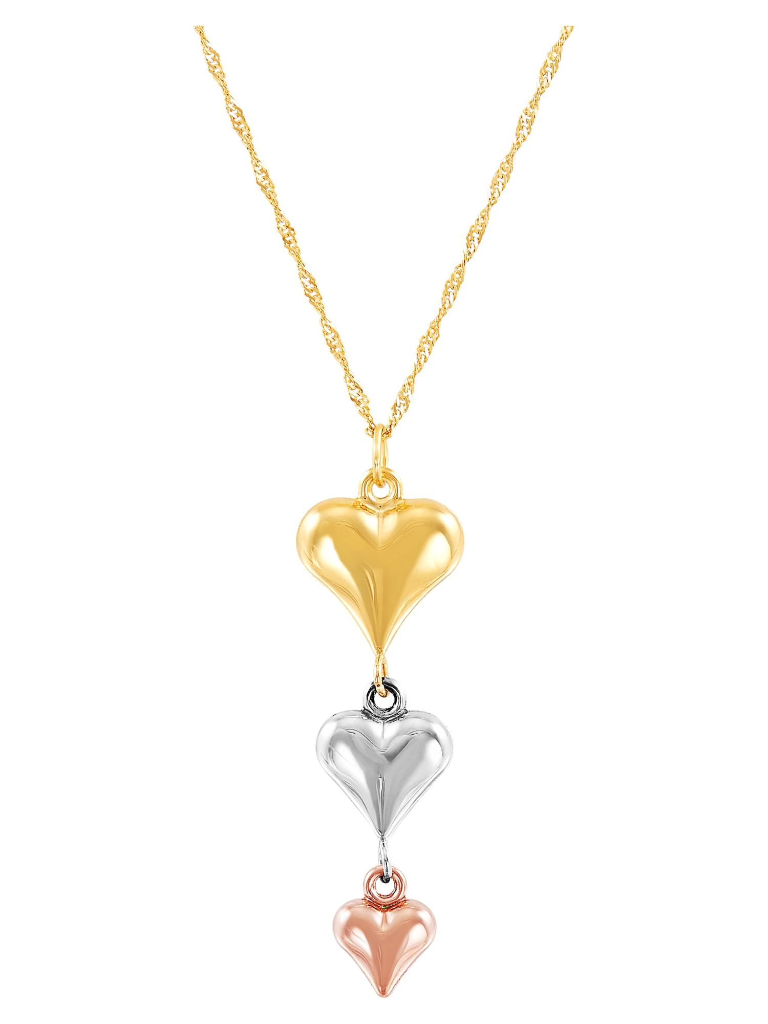 Brilliance Fine Jewelry 10K Yellow, White and Pink Gold Puffed Heart Necklace, 18"