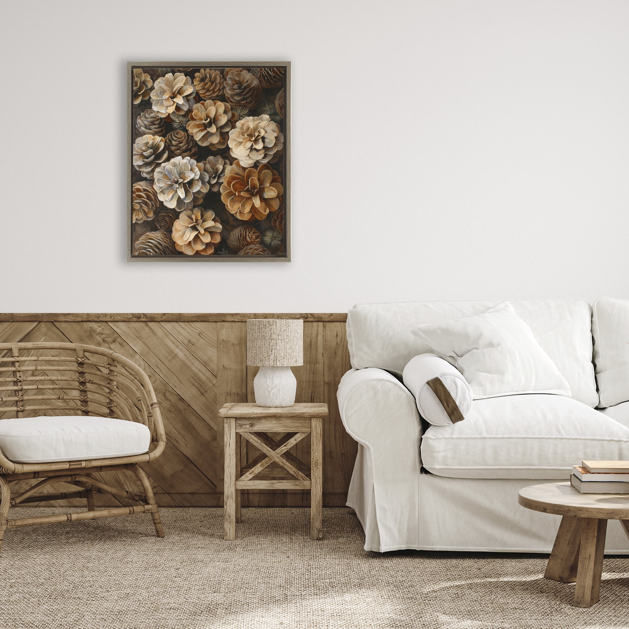 Stupell Industries Pinecone Arrangement Rustic Botanicals Brown Framed Floater Canvas Wall Art, design by Creative Studio