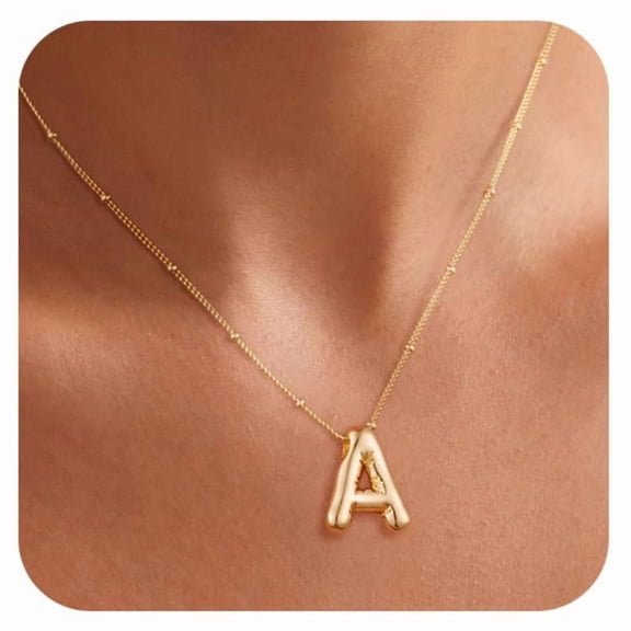 GOSFRY Letter Necklace for Women 14K Gold Plated Balloon Initial A-Z Pendant Necklace Trendy Dainty Satellite Bead Chain Necklace Personalized Custom Jewelry Gifts