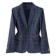 thumbnail image 2 of Blazer de mujer de manga larga con solapa y estampado a cuadros, elegante chaqueta de traje de poliéster para mujer, 2 of 7