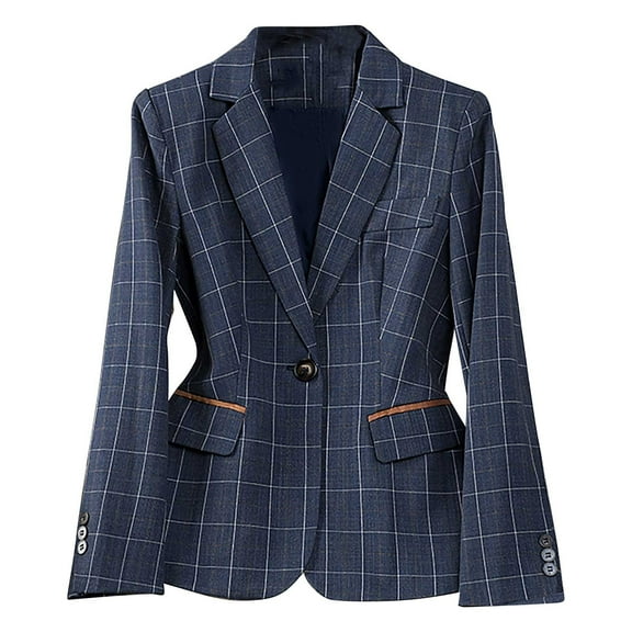 Rutainlusire Blazers for Women Ladies Long-sleeved Lapel Plaid Pattern Elegant Suit Jacket