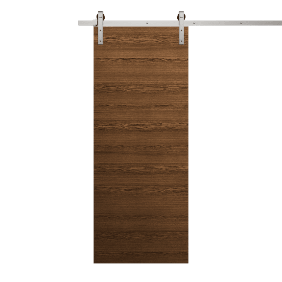 Modern Barn Door 18 x 80 inches | Ego 5000 Cognac Oak | 6.6FT Silver Rail Track Heavy Hardware Set | Solid Panel Interior Doors
