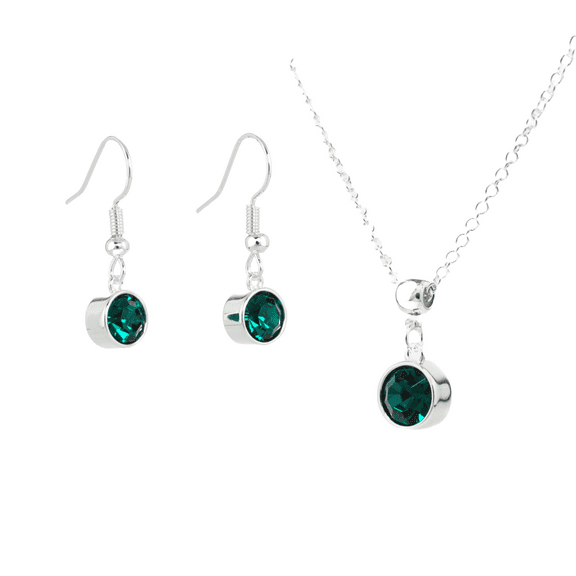 Silver May Birthstone Necklace and Drop Earrings Set with Bohemian Crystals, Silver Plated, Birthday Month Gift, Great for Mom.