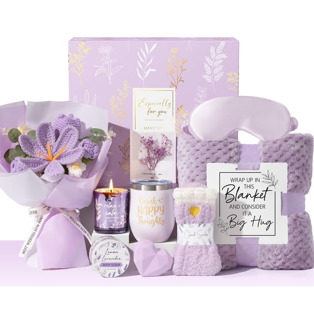 Set de regalo de autocuidado MAYICIVO de 10 piezas: manta, vela y vaso térmico