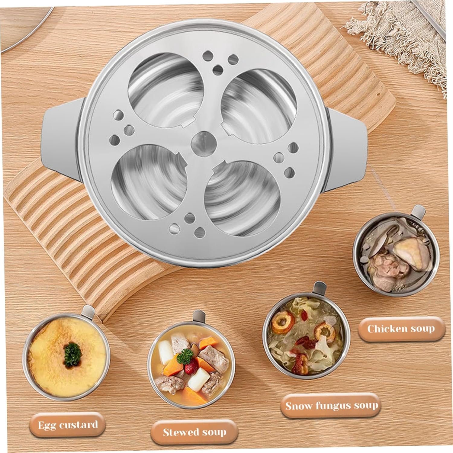 Egg Poacher ‎Stainless Steel Poached Egg Maker with 4 Cups, Nonstick Multipurpose Cooker Pot with Handle for Pots, Skillets and Pressure Cookers Poached Maker