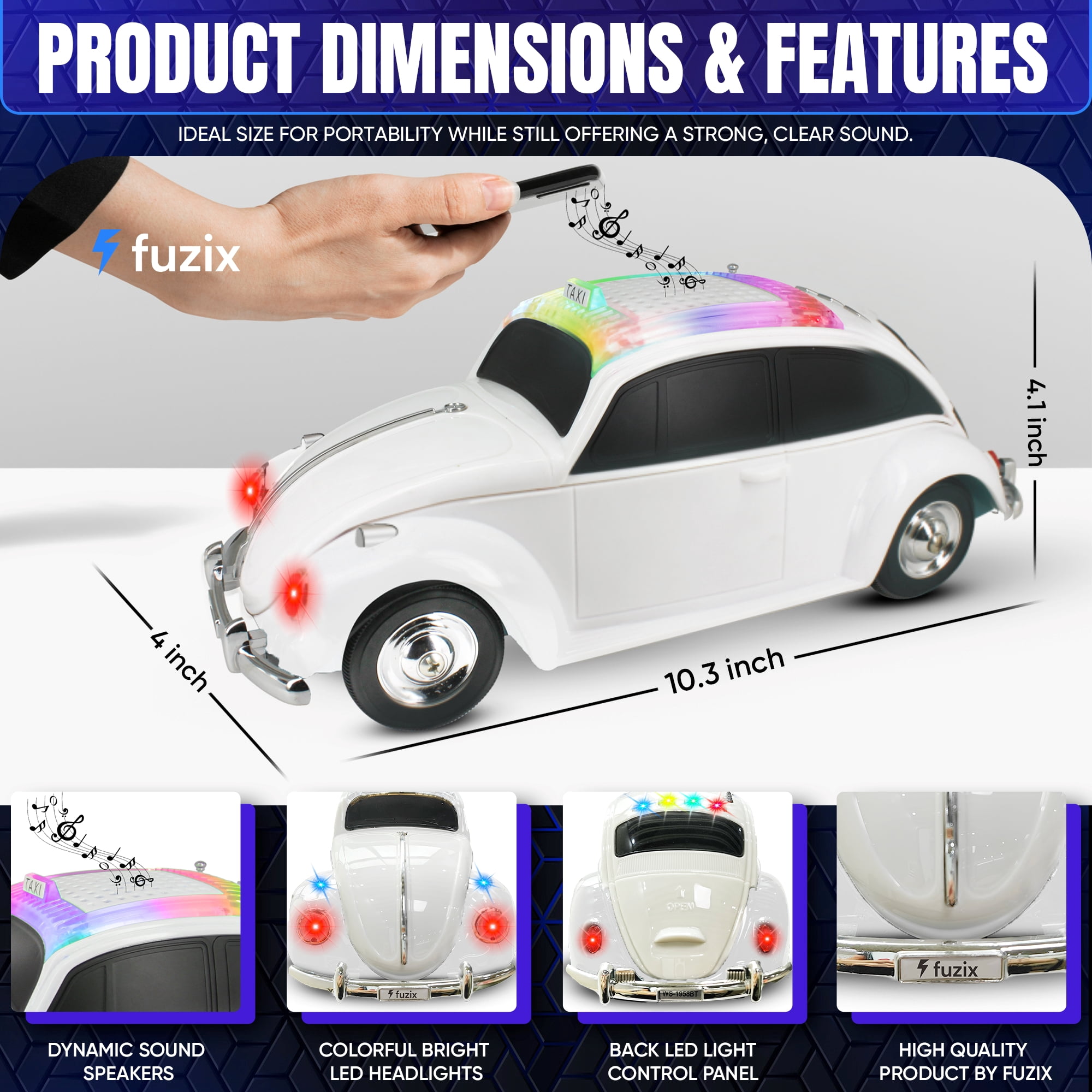 Fuzix WS-1958 Car Bluetooth Portable Speaker with LED AUX USB FM Rechargeable