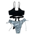 thumbnail image 3 of Traje de baño HUOGUO Traje de baño dividido con tiras teñidas anudadas para mujer, 3 of 5