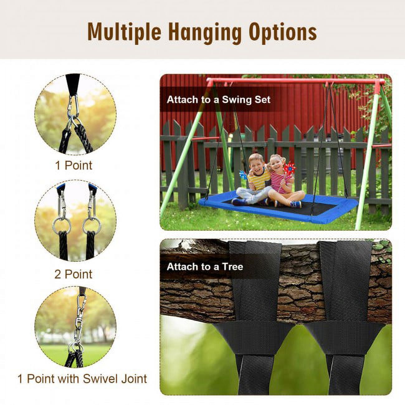 SUGIFT 60 Inches 700 LBS Tree Swing Outdoor Platform Swing with 2 Hanging Straps