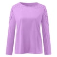thumbnail image 4 of LEAVINGSUO Long Sleeve Shirts for Women, Fall Womens Tops Fashion Women Casual Round-Neck Lace Hollow Out Long Sleeve Pullover Slimming Blouse T-Shirt Tops Purple M, 4 of 5
