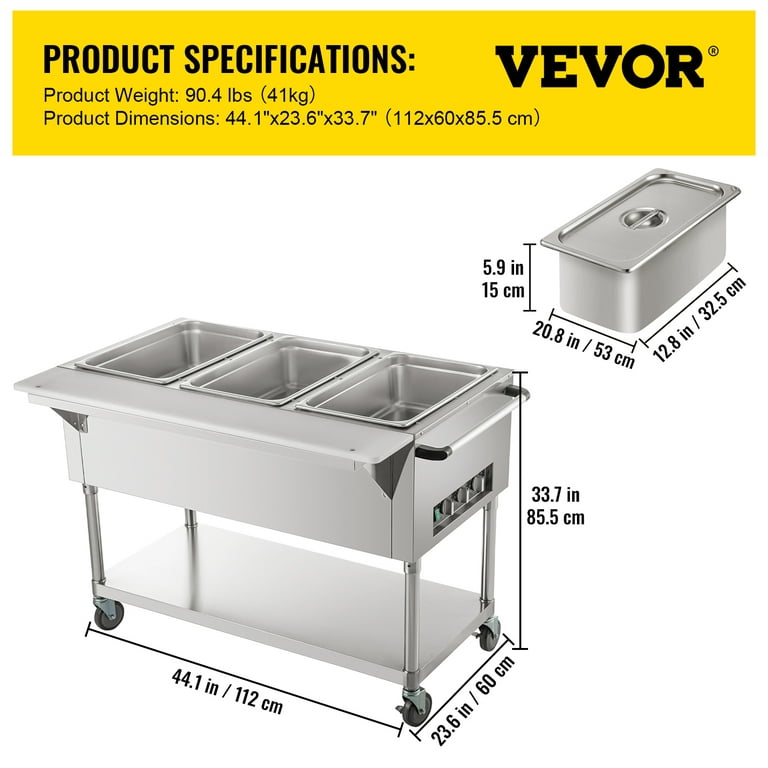VEVOR 3-Pan Commercial Food Warmer 1200-Watt Electric Steam Table 6 in.  Deep Professional Stainless Steel Buffet 16 Qt. BWTCXTC3C00000001V1 - The  Home Depot