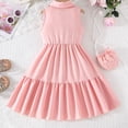 thumbnail image 6 of oqasdz Dresses for Girls Sleeveless Button Turn Down Collar Solid Color Formal Gown A Line Dress for Kids Holiday Party Dress, 6 of 7