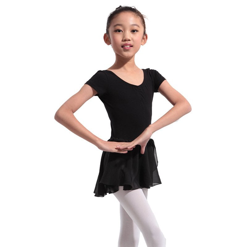 Girls Kids Ballet Leotard with Chiffon Wrap Skirt Short Sleeve Skate Gymnastics 