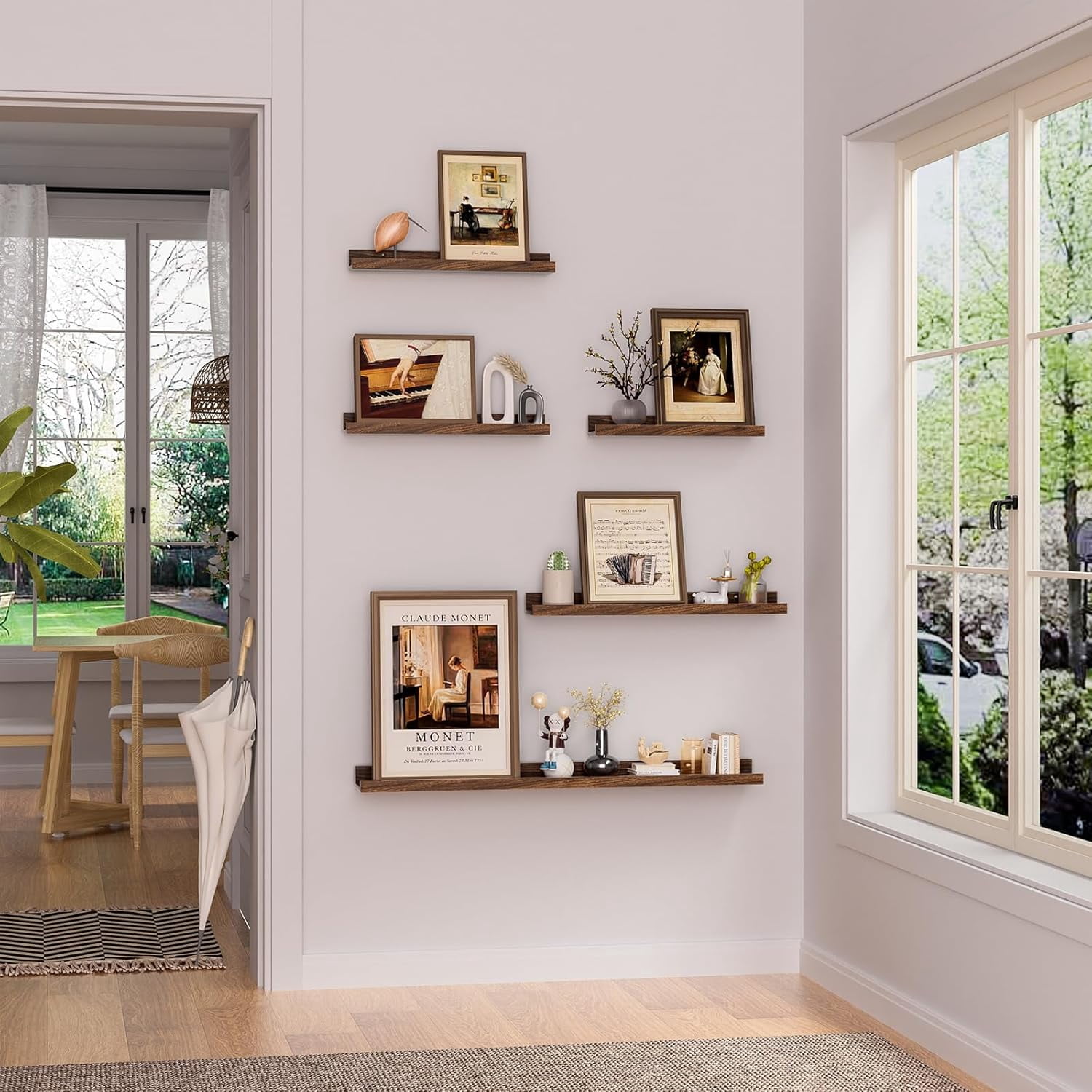 Floating Shelves for Wall Set 2 of 48 inches Picture Ledge Shelf 96 inches Totally,Solid Wood Walnut Shelves for Room Wall to Display and Storage Photo Picture,Vinyl,Toy,Spice,Perfume,Book etc.