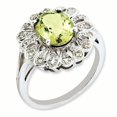 thumbnail image 1 of 925 Sterling Silver Rh Plated Diamond Oval Checker Cut Lemon Quartz Ring Gemstone, 1 of 5