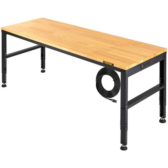 STAWAY Adjustable Height Workbench - Heavy-Duty 61" x 20" Garage Table with 2000 LBS Capacity, Power Outlets, Hardwood Top, Perfect for DIY Projects and Crafting