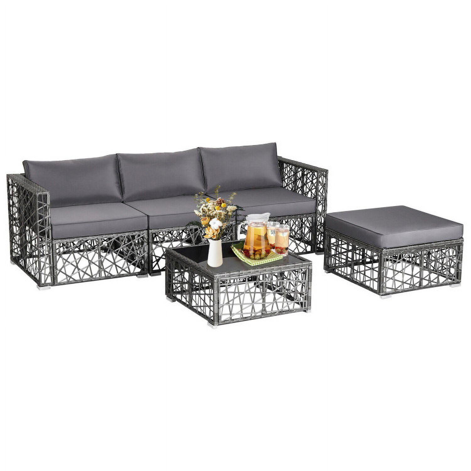Aimee Lii 5 Pieces Patio PE Rattan Wicker Sofa Furniture Set, Outdoor Patio Set, Gray Aimee Lii 5 Pieces Patio PE Rattan Wicker Sofa Furniture Set, Outdoor Patio Set, Gray