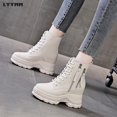 thumbnail image 4 of LYYMM Botas tipo Martins Botas para mujer 2023 Nuevas botas de cuero con forro polar de tiro alto para otoño/invierno, 4 of 5