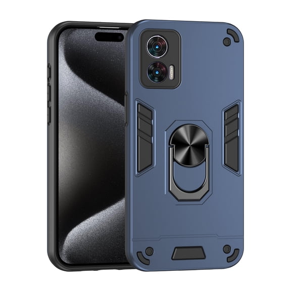 Designed for Motorola Edge 30 Neo Case, Military Grade Protective Phone Case Rugged Hard PC   Soft TPU Cover with Enhanced Metal Ring Kickstand [Support Magnet Mount], Navyblue