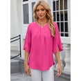 thumbnail image 4 of Deago Women's Summer Tops Dressy Casual Scoop Neck Loose 3/4 Sleeve Chiffon Blouse Shirt Tops (Pink, XL), 4 of 9
