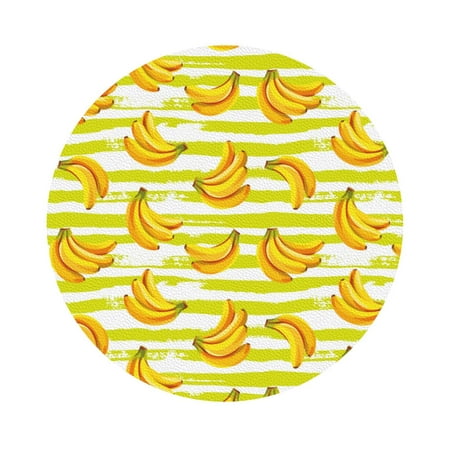 

Matuu Bananas On A Striped for Cup Coasters Set of 6 Leather Coasters Desk Coasters for Office Measures 4” x 4” Round Shape