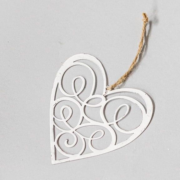 Antique White Hanging Metal Heart Ornament