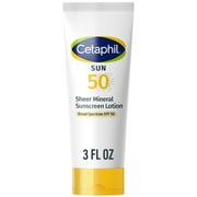 Cetaphil Sheer Mineral Body & Face Sunscreen Lotion, SPF 50, Travel Size, Fragrance Free, 3 fl oz