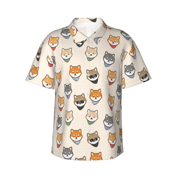 Fotbe Shiba Head Face Camisa Hawaiana para Hombre Unisex – Camisa Casual de Verano con Botones de Manga Corta de Algodón y Lino,Medium