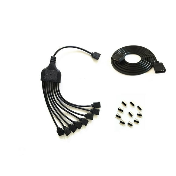 4 Pins black rgb LED Splitter Cable LED Strip Connector 8 Way Splitter Y Splitter for One to Eight RGB 5050 3528 LED Light Strips with,1m rgb wire?10x male to male 4pin plugs