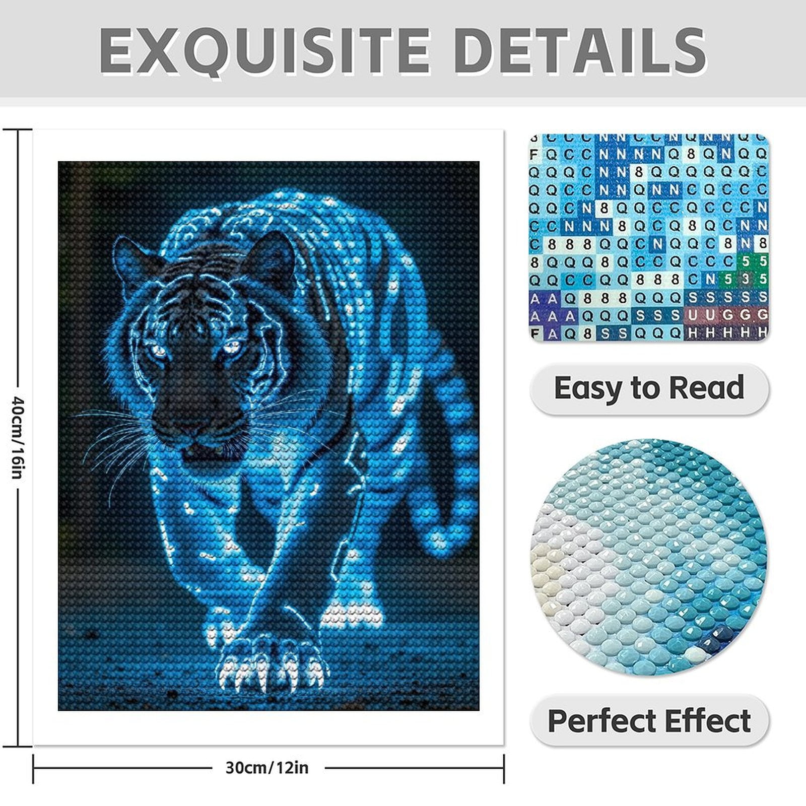 Diamond Art Kit for Adults, Neon Cyber Tiger Night Glow Diamond Painting for Adults Beginners, DIY Diamond Art Painting Kits, 5D Diamond Painting Crafts for Home Decor 12x16 Frameless