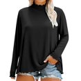 thumbnail image 3 of Women's Long Sleeve Mock Neck Base Tee Casual Trim Top Plus Size Lightweight, 3 of 5