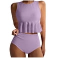 thumbnail image 3 of Aboser Womens Crop Tankini Swimsuits with Padded Peplum Swim Top with Buttom Bathing Suit Tummy Control Two Piece Tankinis Set Boho Ruffle Hem Beachwear, 3 of 8
