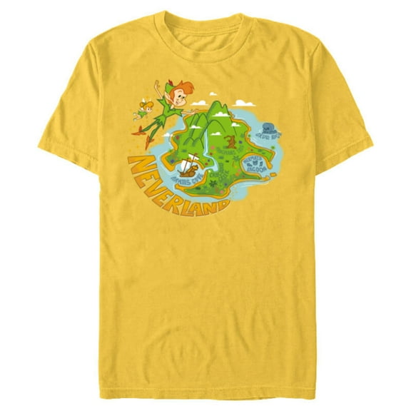 Disney Peter Pan and Tinker Bell Never Land Map - Short Sleeve Blended T-Shirt for Adults - Customized-Yellow