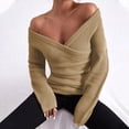 thumbnail image 3 of Long Sleeve Sweaters for Women Womens Tops Long Sleeve Womens Fashion Solid Color Long Sleeve V-Neck Off-The-Shoulder Fallow Sweater Womens Long Sleeve Tops Long Sleeve Womens Tops, 3 of 5