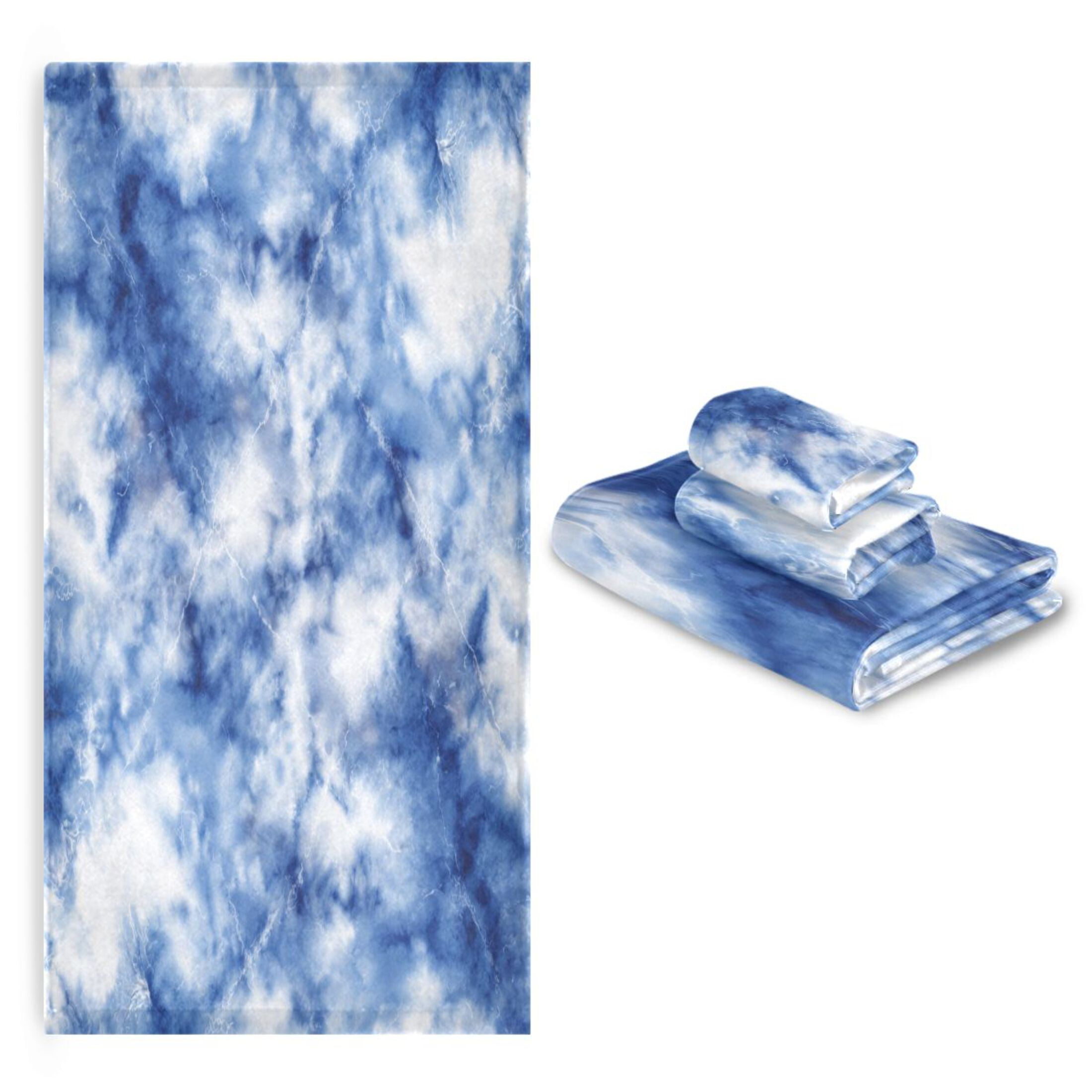 3 Piece Bath Towels Set Bath Towel, Hand Towel and Face Towel for Bathroom, Gym, Hotel Blue Tie-dye Pattern