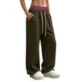 thumbnail image 7 of Color Block Sweatpants for Women Casual Loose Drawstring Elastic High-Waist Double Waistband Fleece Pants with Pockets, 7 of 7