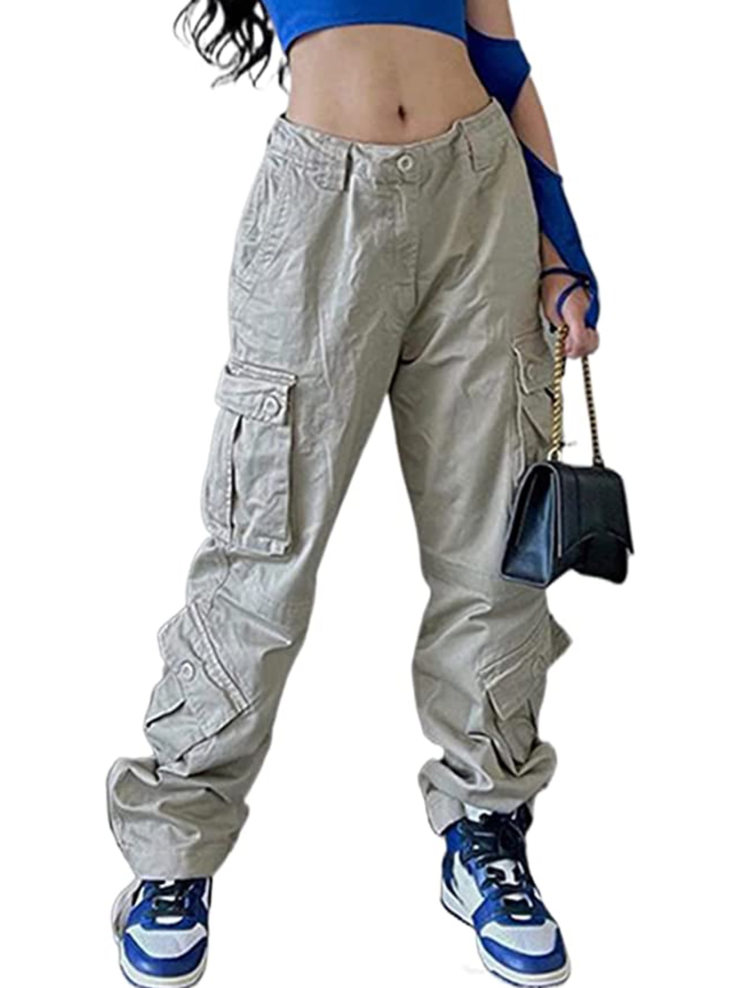 Jxzom Women Denim Pants, Plain Cargo Style High Waist Washed Denim Long