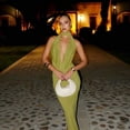 thumbnail image 3 of Black Halter Neck Maxi Dress With Draped Plunge Front And Open Back, 3 of 11