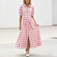 thumbnail image 4 of StSilkitty Women's Casual Maxi Dresses Striped Puff Short Sleeve Collared Button down Tie Front Slit Sundress, 4 of 7