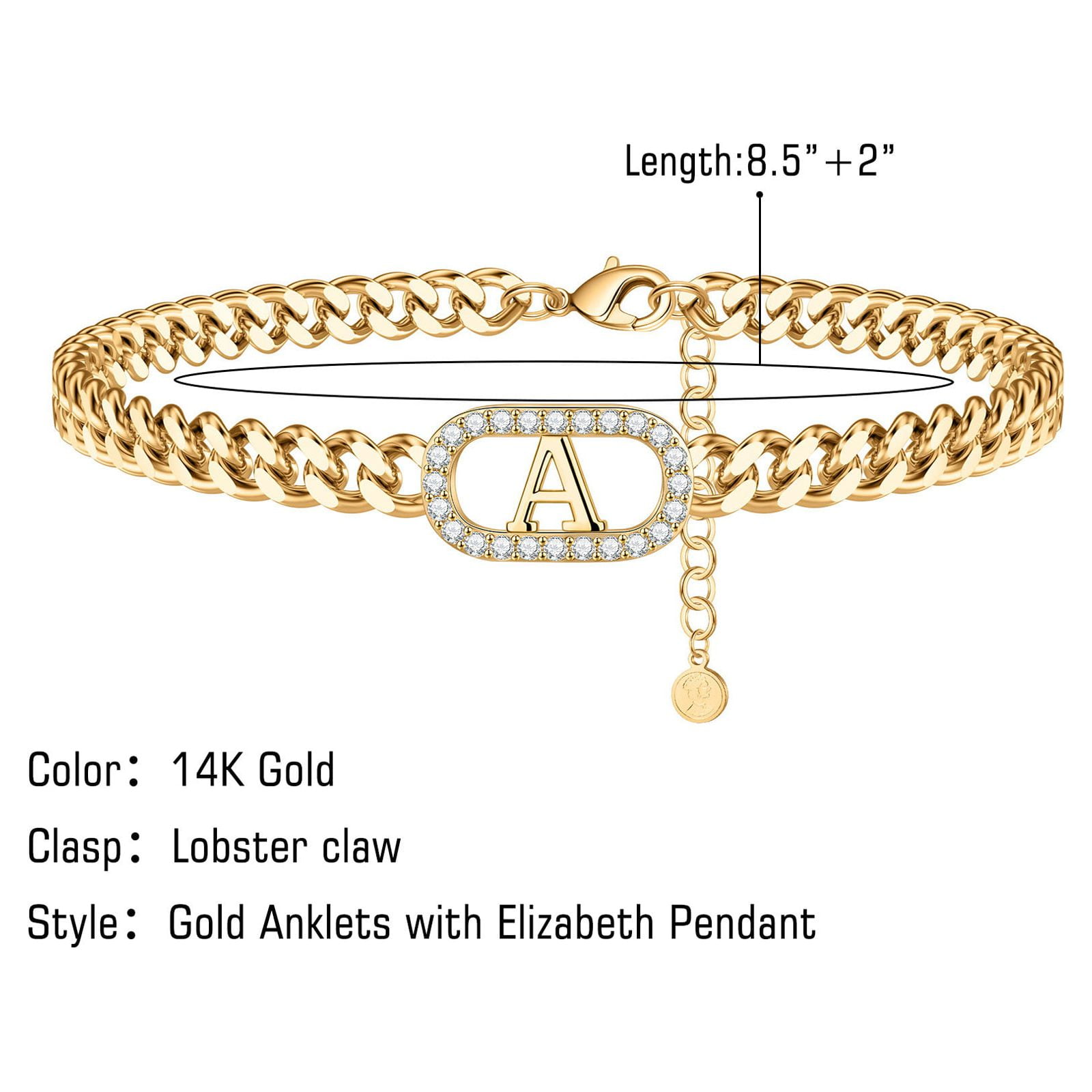 TINGN Gold Initial Ankle Bracelets for Women 14K Gold Filled Gold