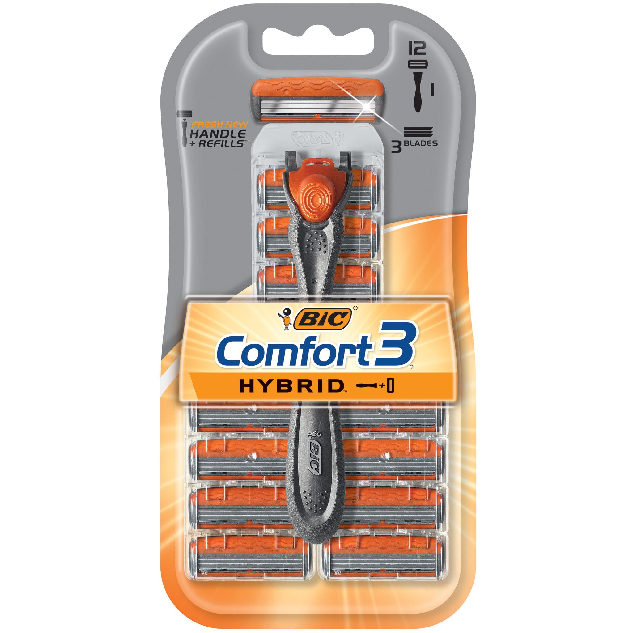 BIC Comfort 3 Hybrid Men's Disposable Razor, Triple Blade, 1 Handle and