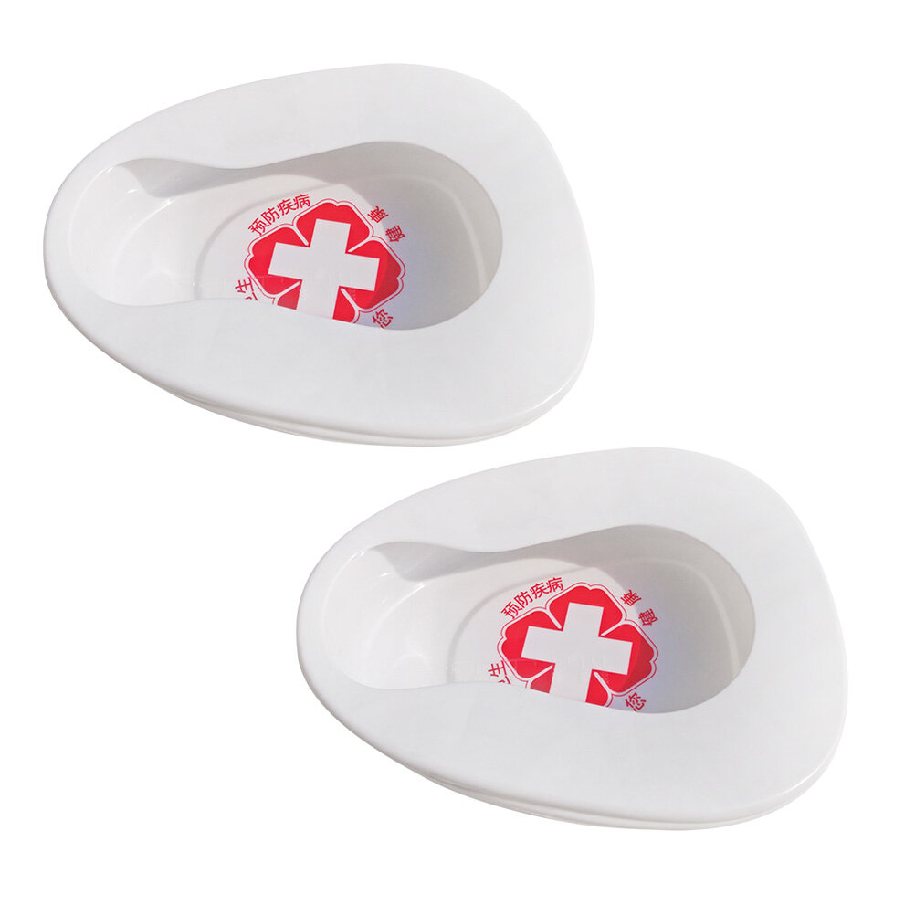 2PCS Thickening Plastic Bedpan Portable Bedpan with Lid Medical Pedestal Pan Fission Bedpan for