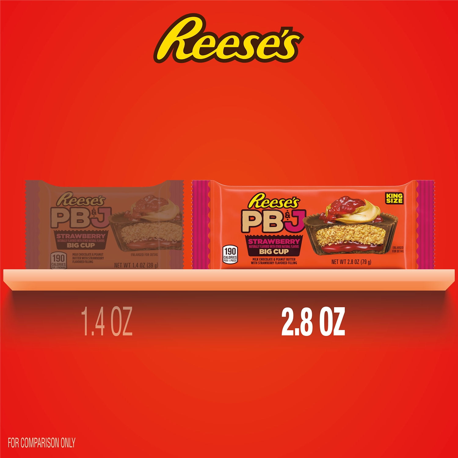 REESE'S Big Cup PB&J Strawberry Milk Chocolate King Size Peanut Butter Cups Candy Pack, 2.8 oz