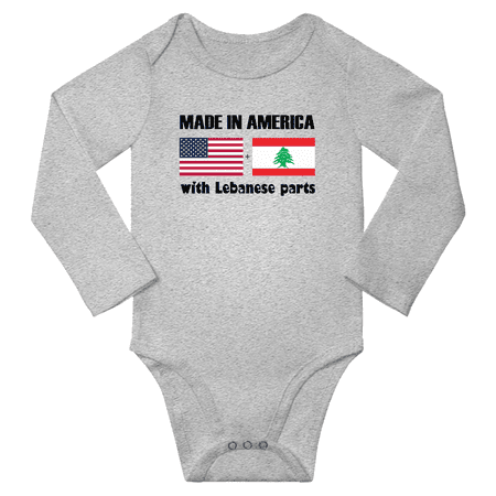 

Made in America With Lebanese Parts Baby Long Sleeve Romper (Gray 12 Months)
