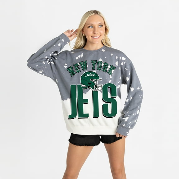 Women's Gameday Couture  Gray New York Jets Arch Rivals Faded Wash Sweatshirt